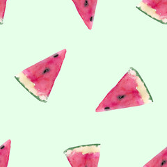 Watercolor seamless pattern with sweet juicy watermelon.