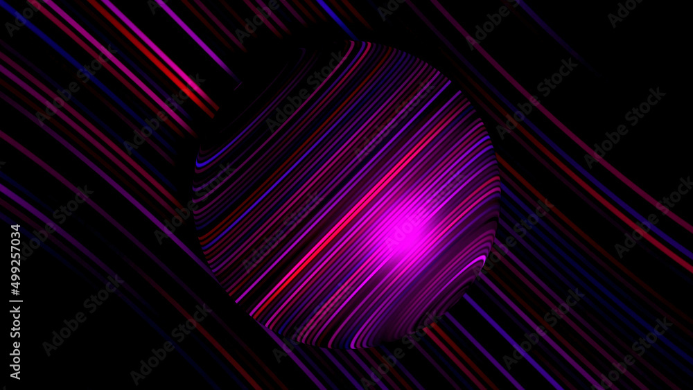 Poster abstract visualization of space and time distortion, seamless loop. motion. sphere with glowing line