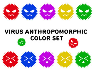 ウイルスの擬人化イラスト、デフォルメ可愛いばい菌たちのカラーセット