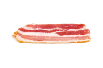Bacon strip, raw smoked pork meat slice isolated on white