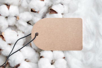 Label tag mockup with white cotton flowers