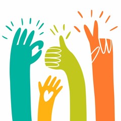 Obraz premium Illustration of people's hands raised up, hand-drawn illustration