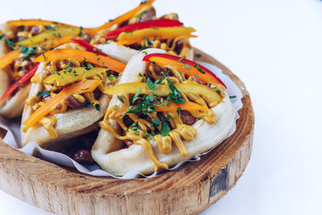 A closeup shot of steamed bao buns on marble table