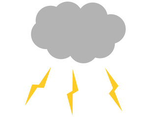 雲と雷のイラスト、シンプルべた塗り、天気予報マーク