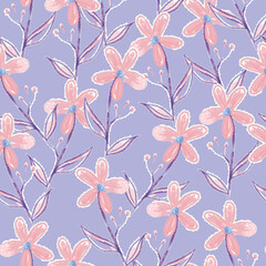 Obraz premium seamless pink hand draw flower pattern background, sweet greeting card