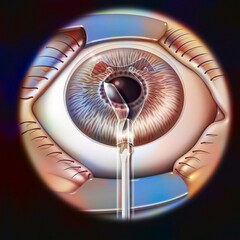 An intraocular implant clipped to the iris.