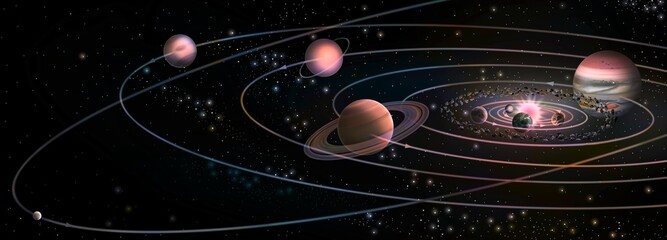 Planetary system with the sun and the various planets that revolve. © RFBSIP