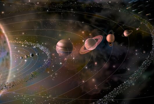 Solar system with its nine planets (Mercury Venus Earth Mars.