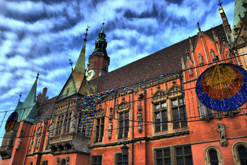 Views of the different tourist places in Wroclaw (Breslau, Wroclaw), Poland. Old Town Hall Square