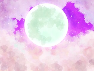 大きな満月　水彩風　ハロウィン　背景壁紙