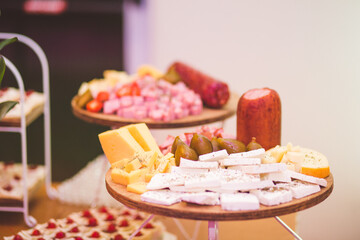 cold meats table with cheeses for party