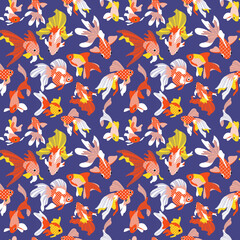 Fototapeta na wymiar Seamless pattern with cute goldfishes