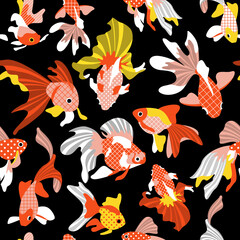 Seamless pattern with cute goldfishes