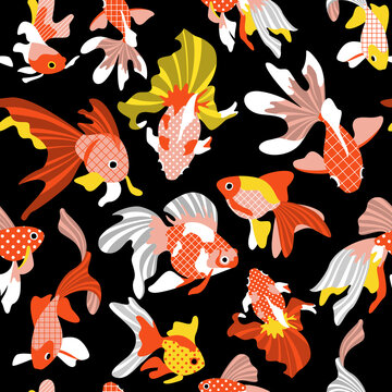 Seamless pattern with cute goldfishes © Radiocat