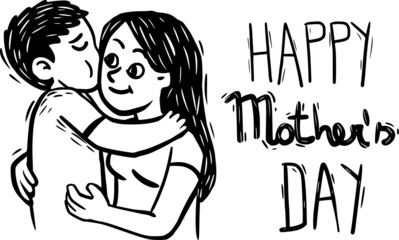 Happy Mothers day, month of may. Illustation in woodcut style.