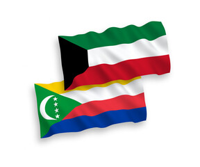 Flags of Union of the Comoros and Kuwait on a white background
