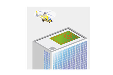 ヘリコプターと屋上へリポートの風景