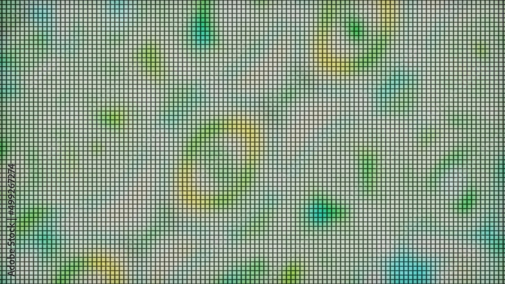 Poster pixel screen with image of moving color spots. design. effect of lcd screen with multicolored spots.