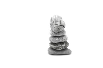Stacking stone on white background, black and white picture.