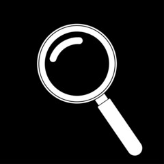 white magnifier icon on black background. Simple vector illustration
