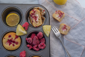 sweet vanilla raspberry muffins on a table