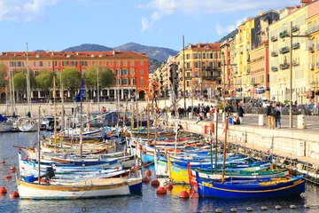 Papier Peint photo Lavable Nice Fishing Boats and sail boats in the port of Nice - France 