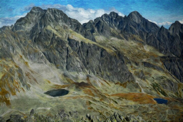 Watercolor and oil painting nature landscape, famous travel and touristic place, outdoor vacation trend print for poster, paper, textile or canvas. Modern fine arts design wallpaper. Wall art drawing