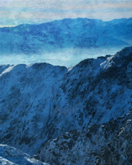 Watercolor and oil painting nature landscape, famous travel and touristic place, outdoor vacation trend print for poster, paper, textile or canvas. Modern fine arts design wallpaper. Wall art drawing