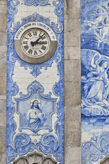 religious panels of Azulejos on the wall of the igreja do Carvalhido, Heart of Jesus, in Porto, Portugal