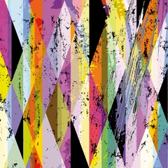 Gardinen abstract colorful geometric background pattern, retro style, with triangles, stripes, paint strokes and splashes © Kirsten Hinte
