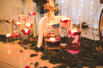 flower arrangement and ornaments for party decoration 