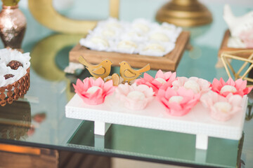 flower arrangement and ornaments for party decoration 