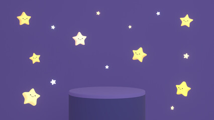 3d rendered podium with cute smiling stars.