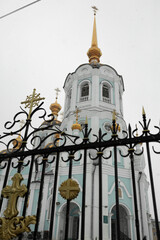 Orthodox church in snowfall. Concept: religion, travel, architecture