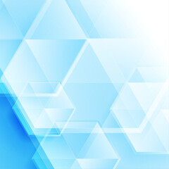 Light blue geometric tech background with glossy hexagons. Vector design