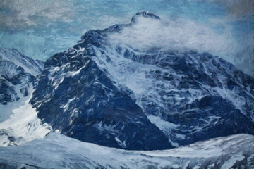 Obraz premium Watercolor and oil painting nature landscape, famous travel and touristic place, outdoor vacation trend print for poster, paper, textile or canvas. Modern fine arts design wallpaper. Wall art drawing