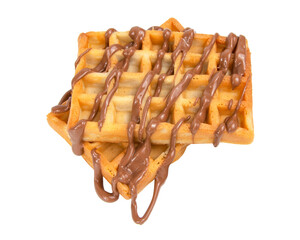 Belgian waffles with chocolate syrup baked tasty isolated on the white background