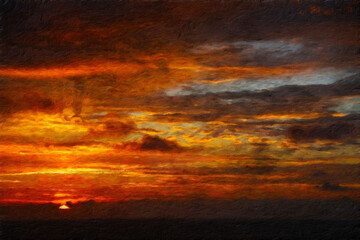 Watercolor and oil painting nature landscape, famous travel and touristic place, outdoor vacation trend print for poster, paper, textile or canvas. Modern fine arts design wallpaper. Wall art drawing