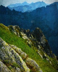 Watercolor and oil painting nature landscape, famous travel and touristic place, outdoor vacation trend print for poster, paper, textile or canvas. Modern fine arts design wallpaper. Wall art drawing