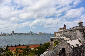 Panoramic view of Havana and its harbour from the fortress of San Carlos de La Cabana. Havana. Cuba 2019