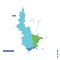 Obraz premium 静岡市行政区・静岡市地図 雨の日カラーで色分けしてみた（英語版）