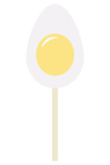 Egg. Candy lollipop. Egg in a cut. White sugar caramel with yolk. Color vector illustration. Sweet treat on a stick. Isolated background. Flat style. Festive print. Idea for web design, invitations