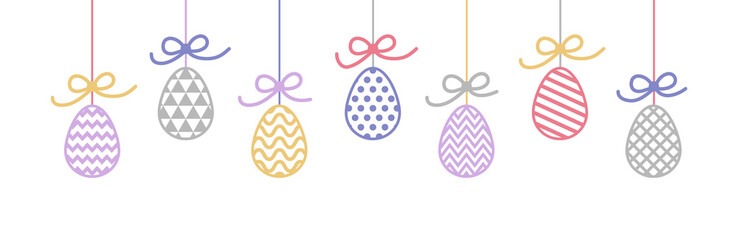 Easter banner with colourful hanging eggs. Vector