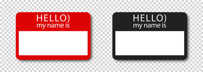 Red and black label sticker set - Hello, my name is. Vector EPS 10