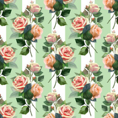 Seamless vintage floral pattern with rose flowers. Oil painting style.
