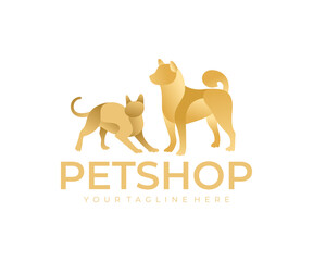Dog and cat, pets, veterinary and care behind pets, logo design. Animal, animal shelter and protection, pet shop, vector design and illustration