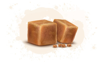 Brown sugar cane Jaggery Cube vector illustration 
