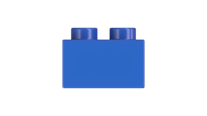 Close Up View of a Blue Plastic blocks Toy Brick Isolated on a White Background. Children Building Block, Side View. High Quality 3D Rendering with a Work Path. 8K Ultra HD, 7680x4320