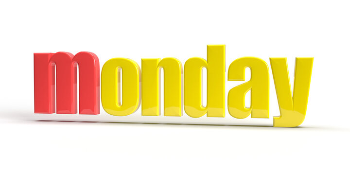 Monday 3d rendering, calendar concepts, name of the day in the week.