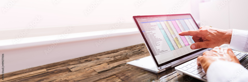 Poster professional businessman working on computer